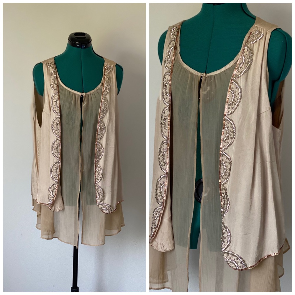 IMAN Beige Golden Vest Jacket  size 1X